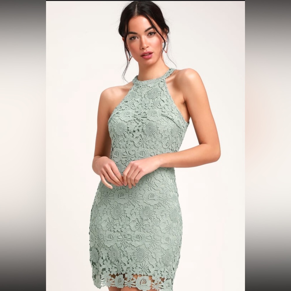 Lulus Love Poem Sage Green Lace Mini Dress Small
